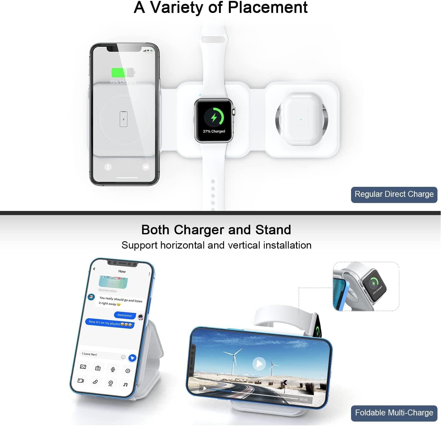 3 in 1 Wireless Charging Pad Power Up Phone, Watch & Earbuds
