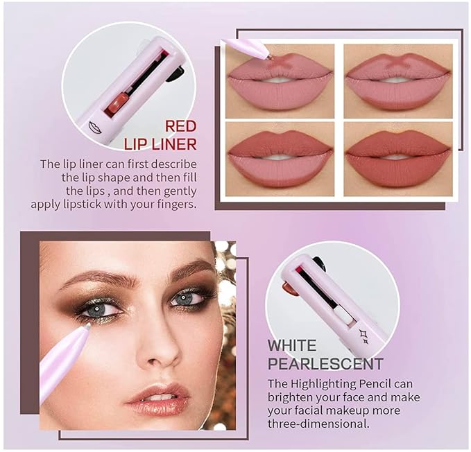 4 in 1 Makeup Pen Lip Liner Brow Pencil Eyeliner & Highlighter in One