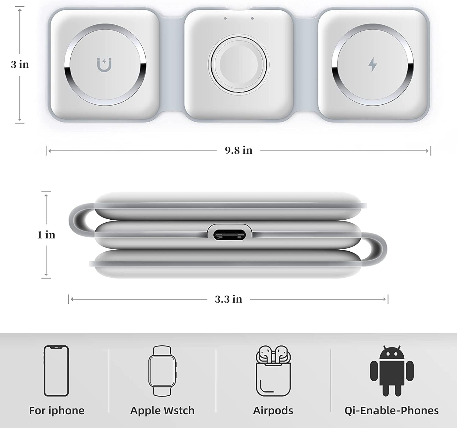 3 in 1 Wireless Charging Pad Power Up Phone, Watch & Earbuds