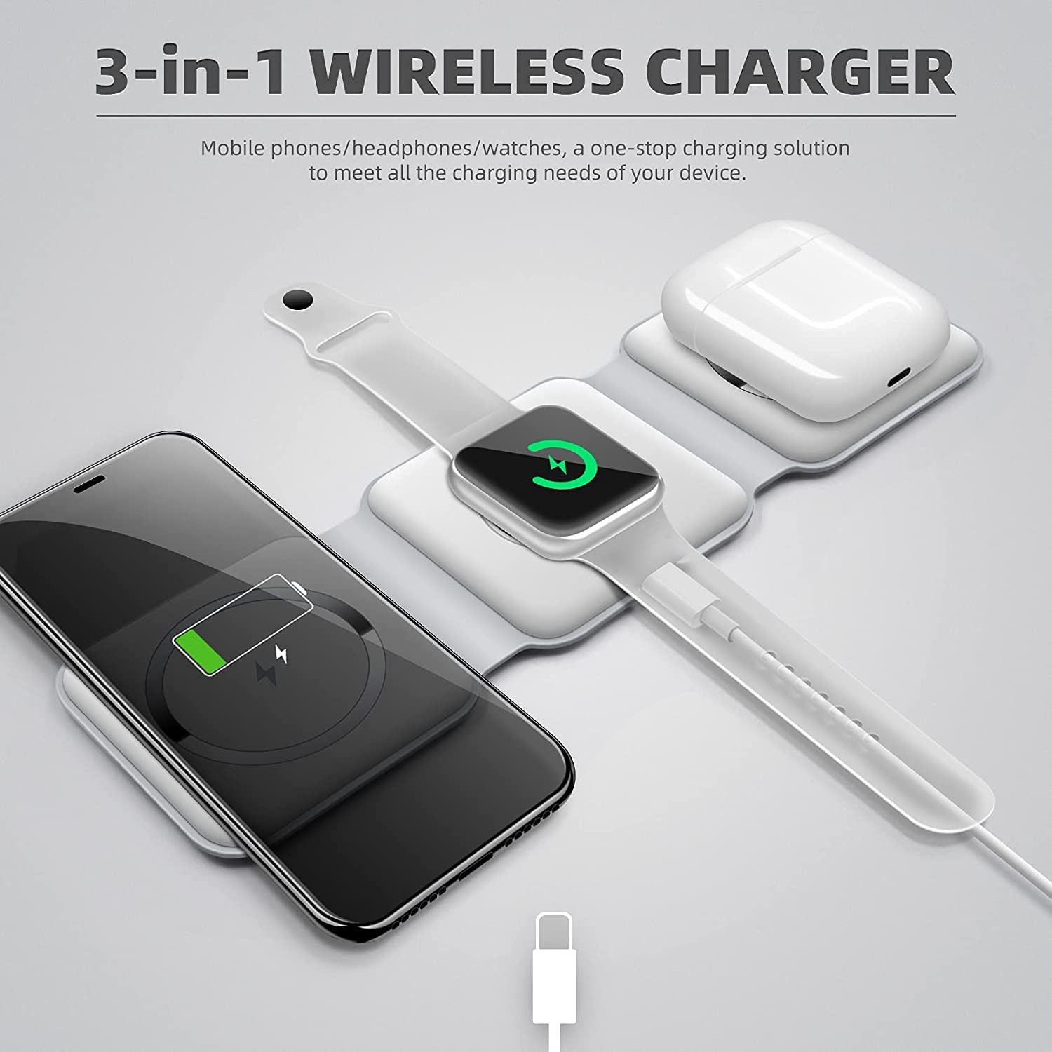 3 in 1 Wireless Charging Pad Power Up Phone, Watch & Earbuds