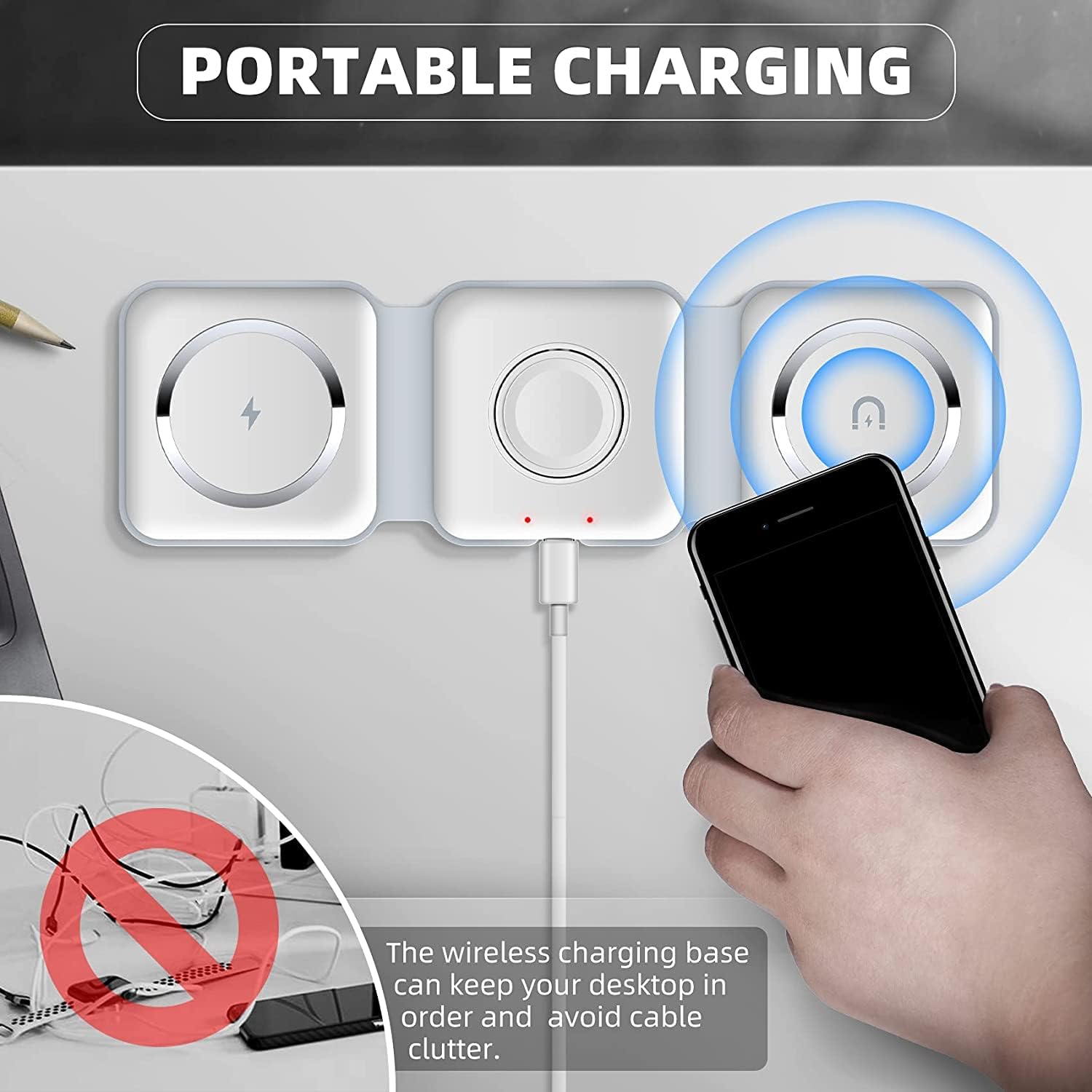3 in 1 Wireless Charging Pad Power Up Phone, Watch & Earbuds