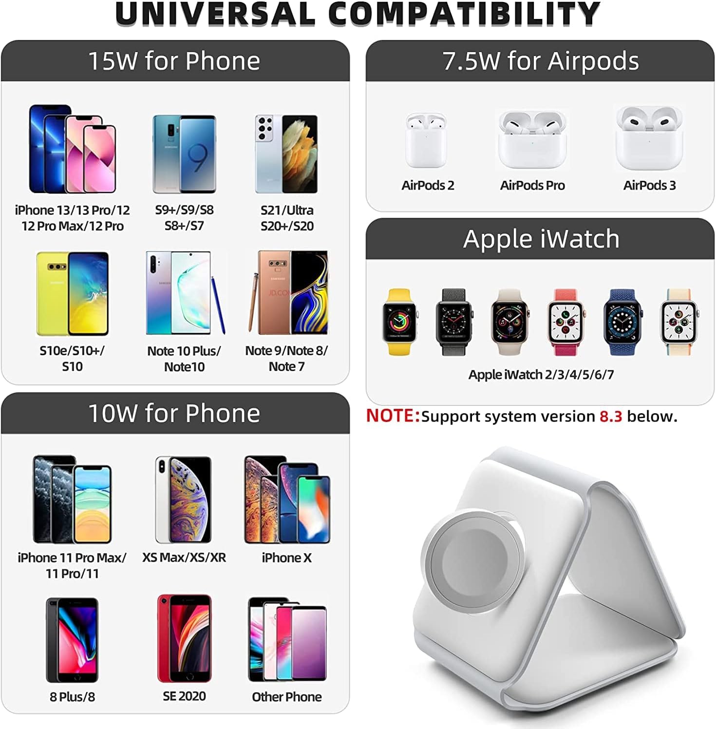 3 in 1 Wireless Charging Pad Power Up Phone, Watch & Earbuds