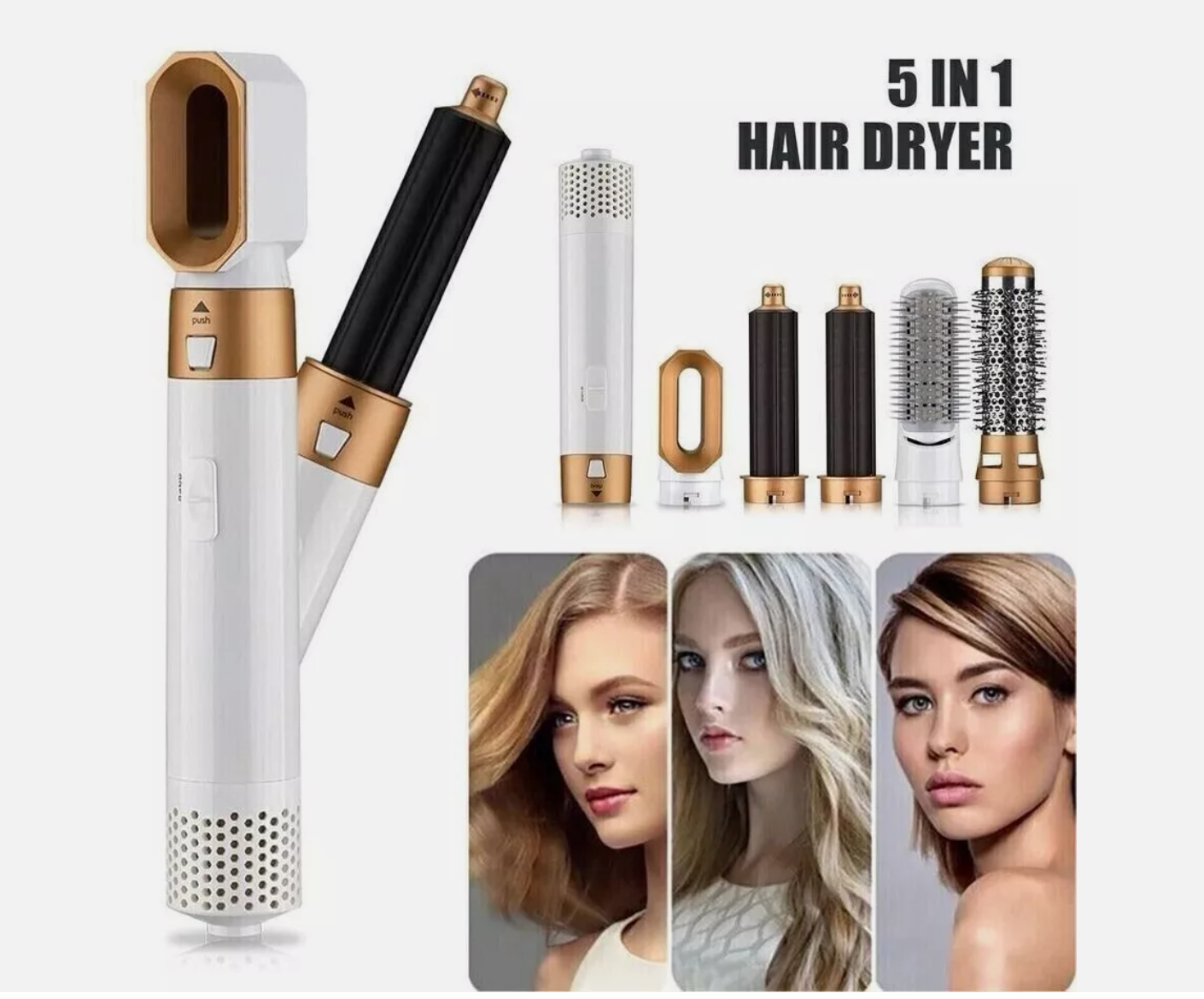 5 in 1 Hot Air Hair Styling Brush Dry Straighten Curl & Volumize in One Tool
