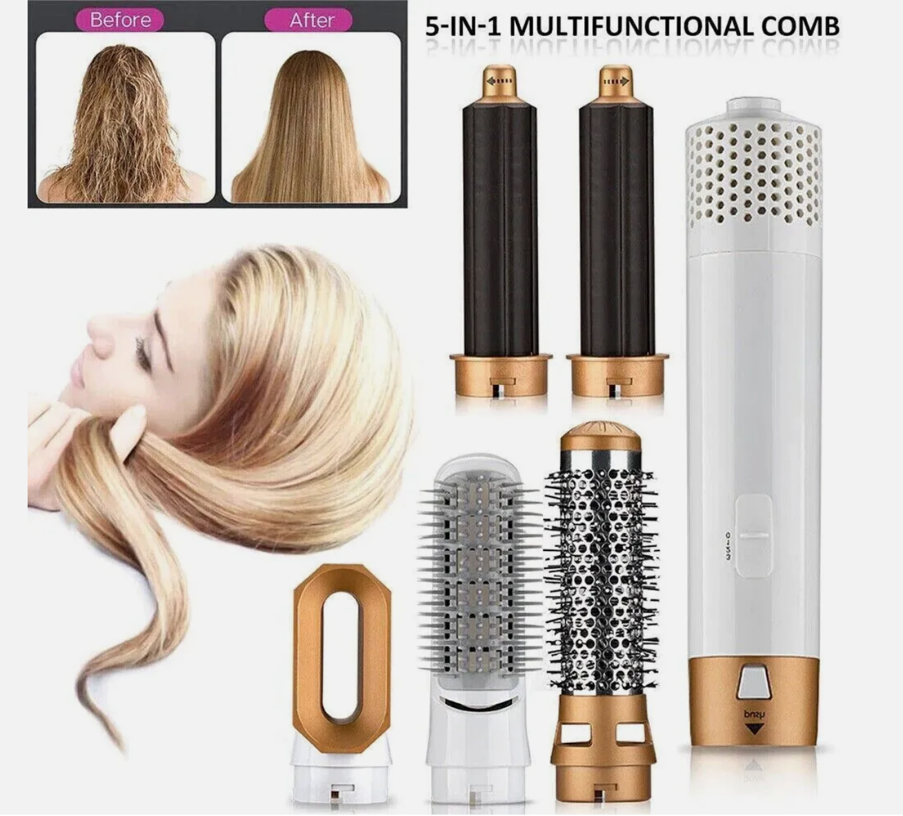 5 in 1 Hot Air Hair Styling Brush Dry Straighten Curl & Volumize in One Tool