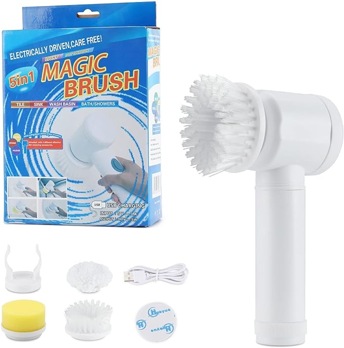 Rechargeable 5 in 1 Spin Brush for Kitchen and Bathroom