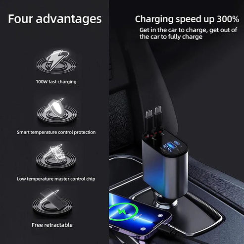 4 in 1 Retractable Fast Charger One Cable All Devices